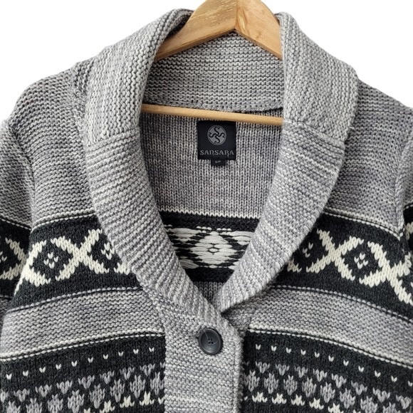 Wool Blend Knitted Fair Isle Pattern Fitted Cardigan Sweater Nordic Sweater - Picture 4 of 7